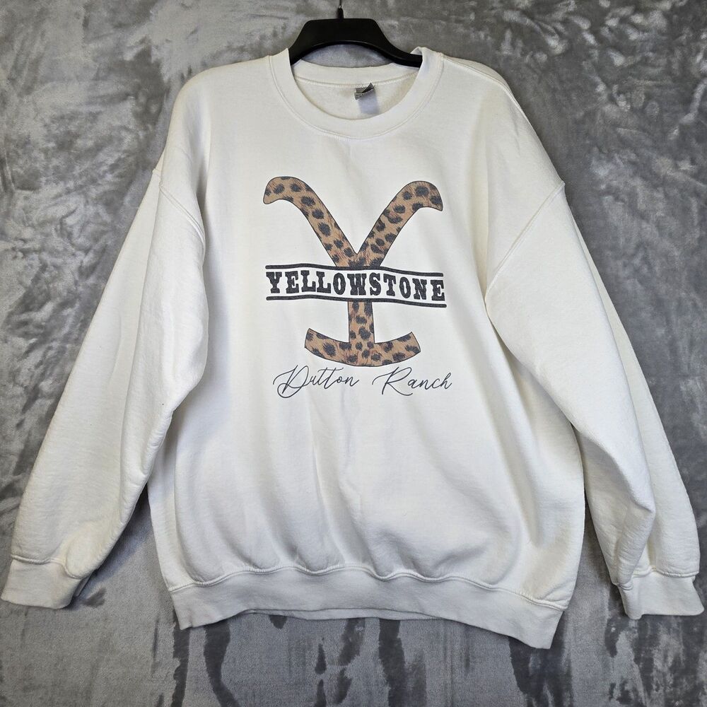 Gildan Yellowstone Dutton Ranch Crewneck Sweatshirt Womens XL White Oversized